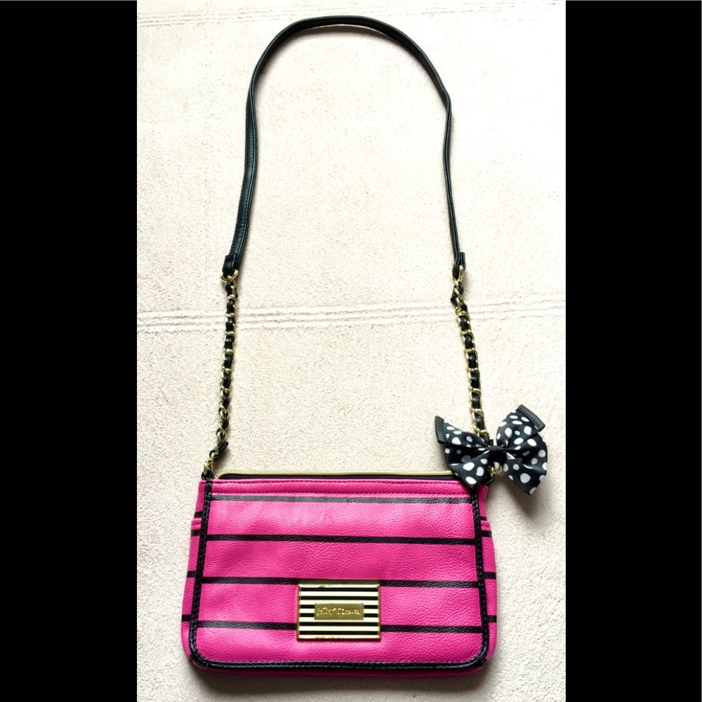 BETSEY JOHNSON Small Shoulder Purse, Pink & Black